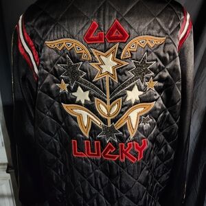 Scotch & Soda Black Quilted Reversable Jacket with Embroidered Design